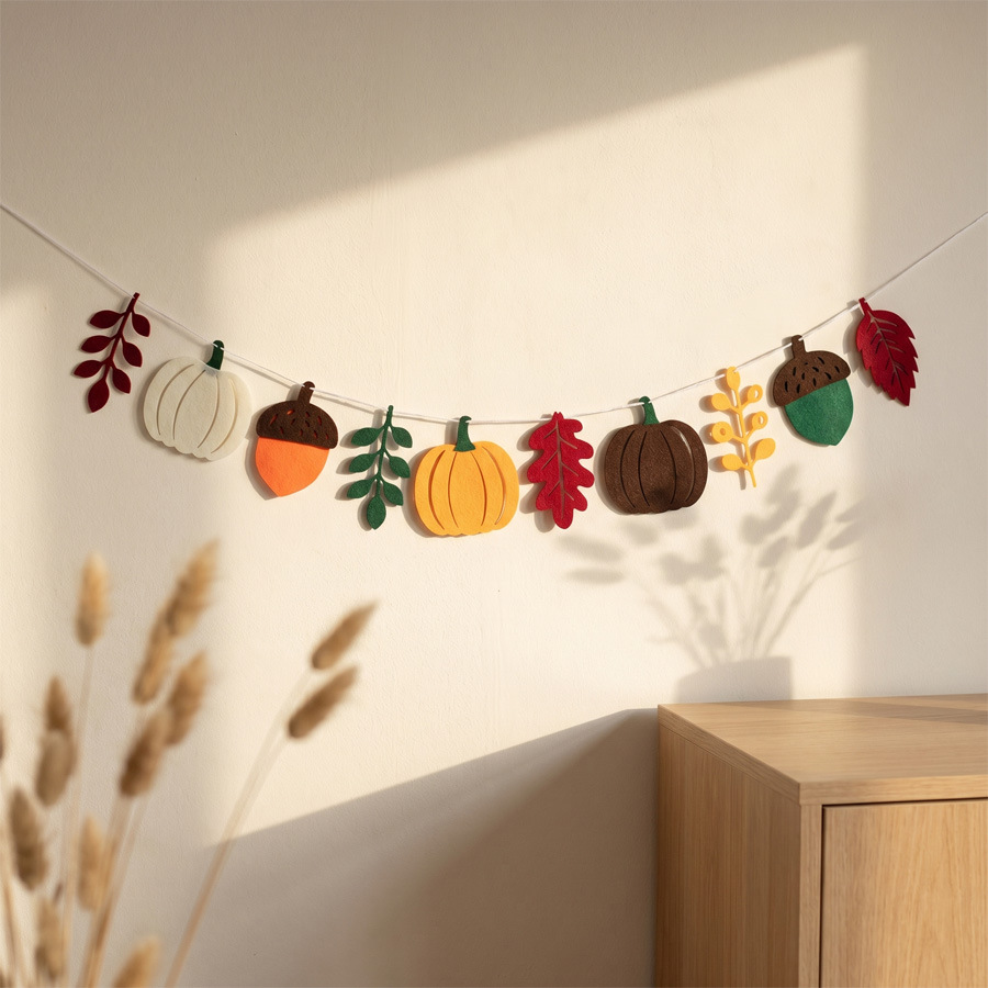 Home Textiles And Decor - لافتة خريفية بتصميم أوراق اليقطين لعيد