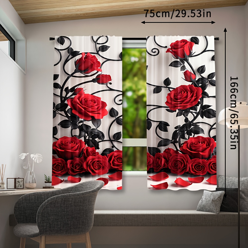 ستائر فاخرة بنمط الورد الأحمر، - مراجعة Home Textiles Luxury Curtains وسعره